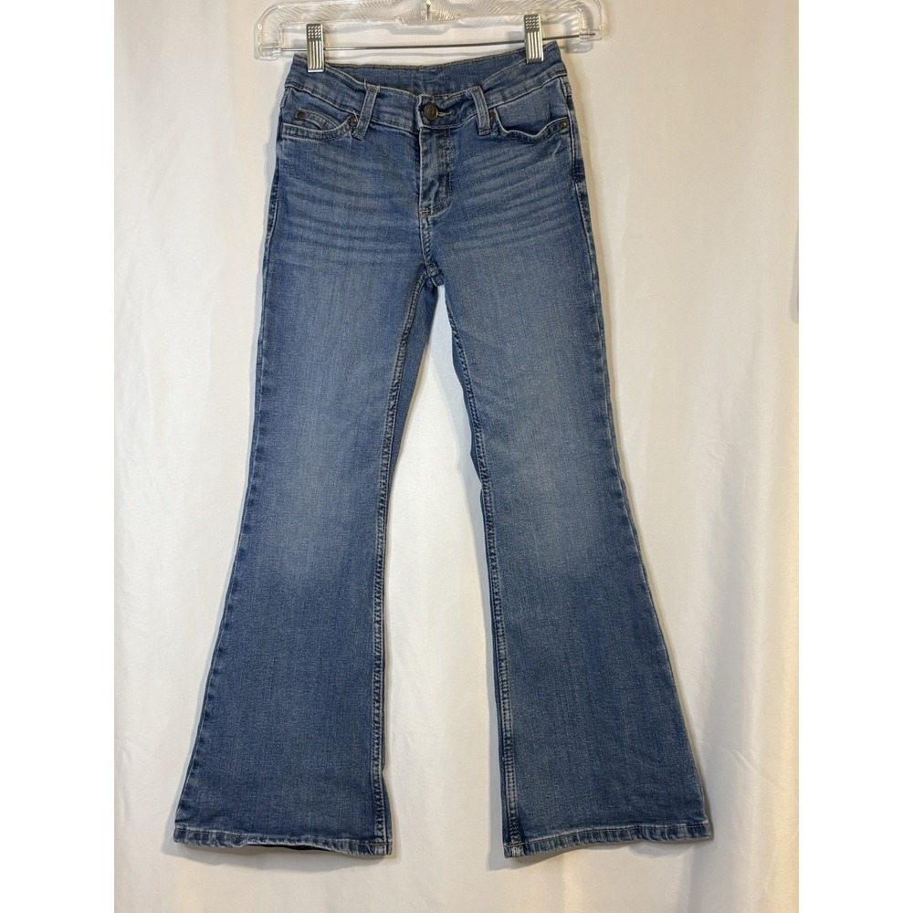 Wrangler Girls Medium Wash Blue Flare Denim Jeans 8 Regular Cotton Blend - Picture 2 of 5